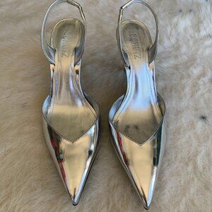 Schutz Lexi Sling Silver Leather Heels - worn once!